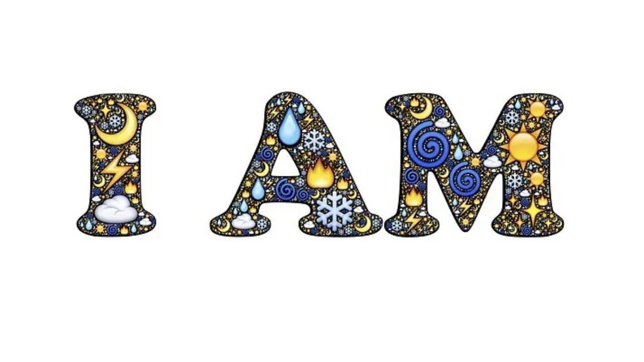 The word i am is written in a fancy font with a night sky background.