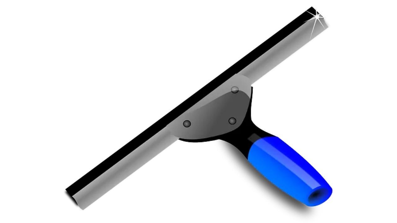A window squeegee with a blue handle on a white background