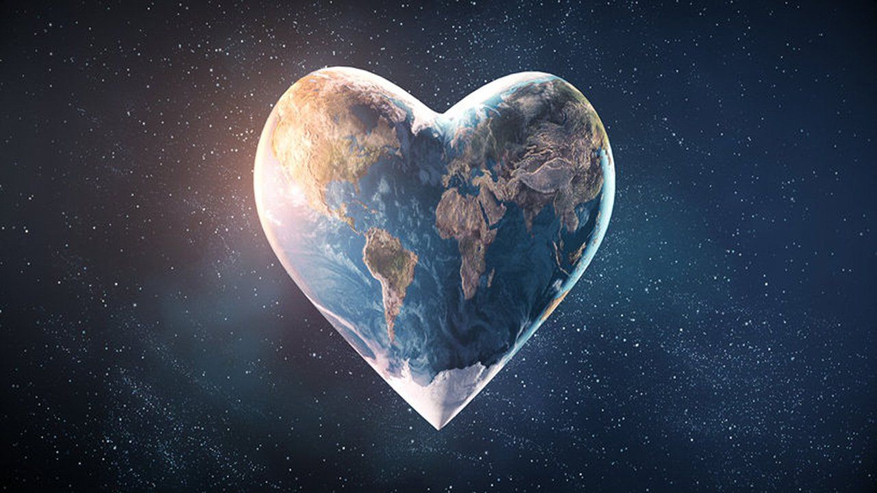 The earth is shaped like a heart in space.