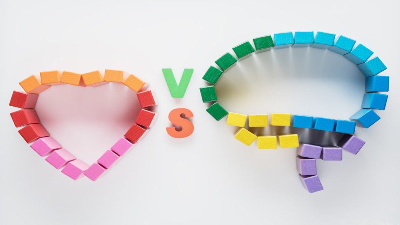 A heart and a brain made out of wooden blocks.