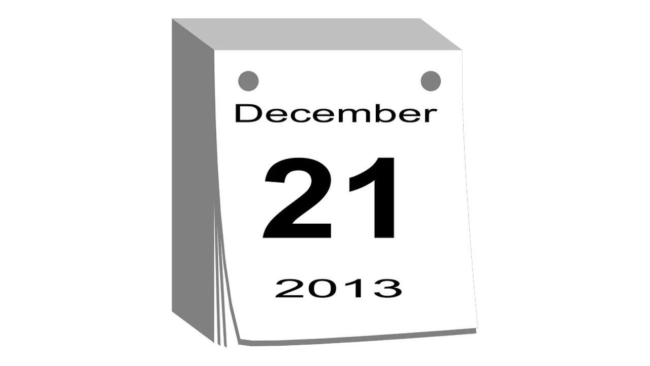 A calendar showing the date of december 21 2013