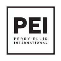 A black and white logo for perry ellis international.