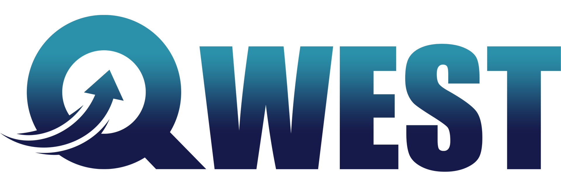 The word west is written in blue letters on a white background.
