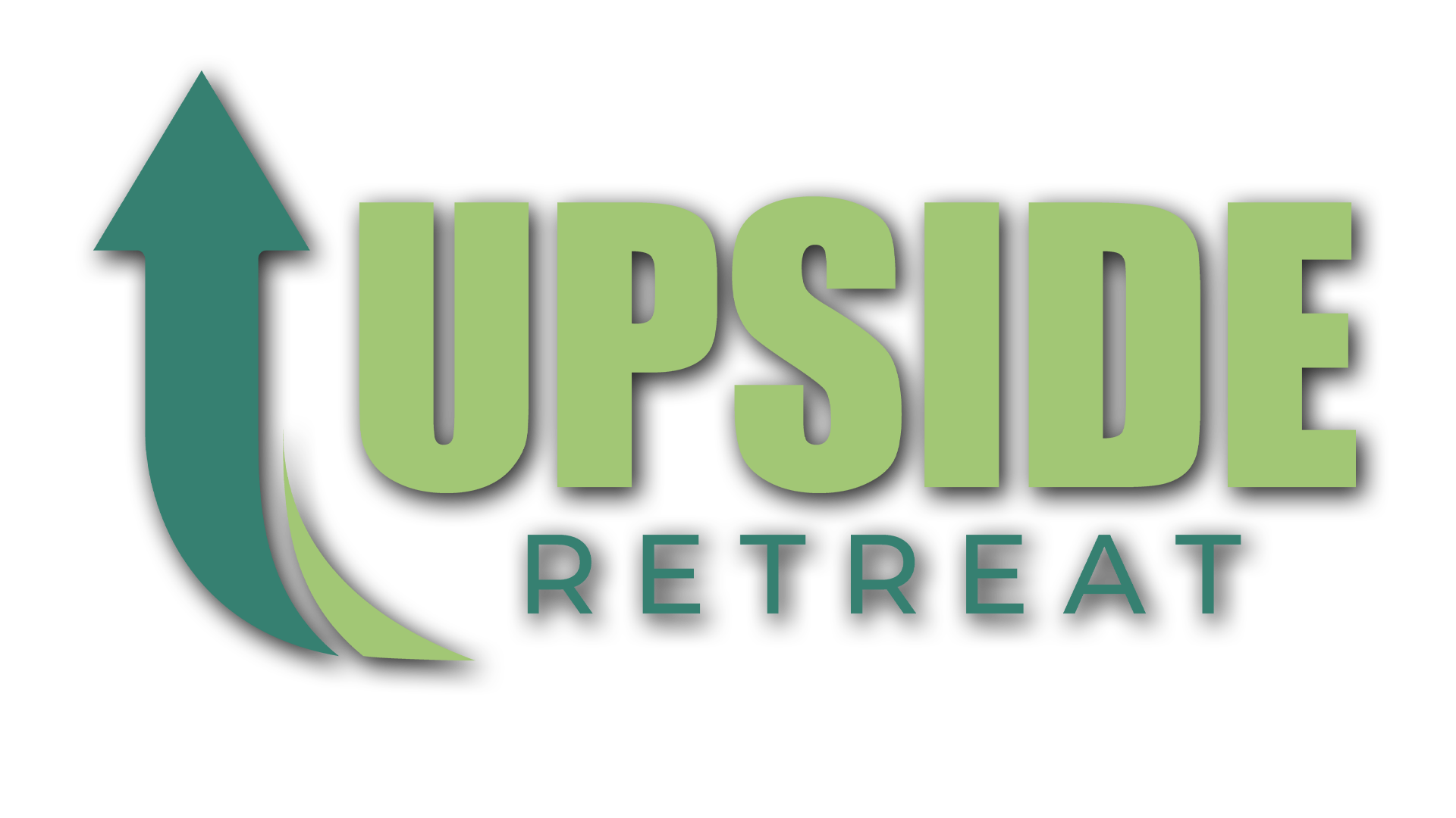 The logo for upside retreat has a green arrow pointing up.