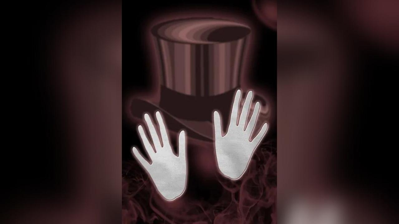 A person wearing a top hat and white gloves