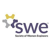 The logo for the society of women engineers is purple and yellow.
