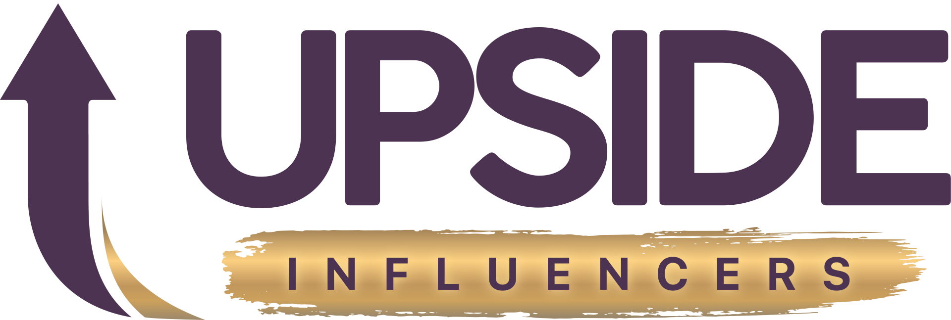 A logo for upside influencers with a purple arrow pointing up.