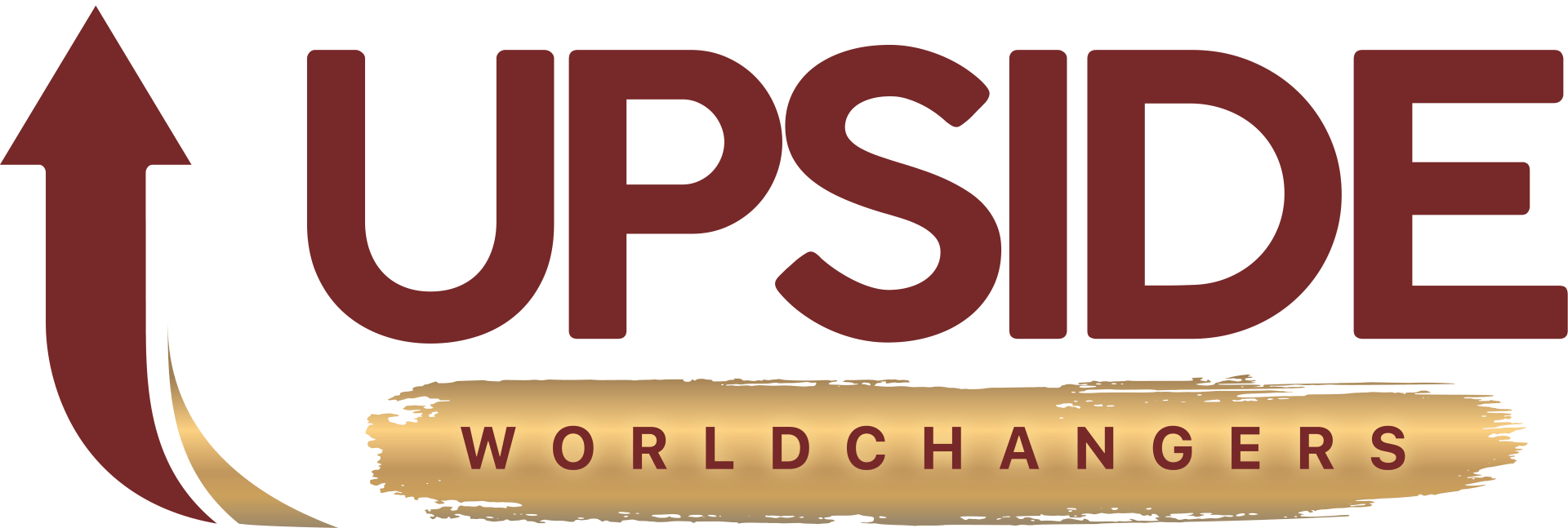 A logo for upside world changers with an arrow pointing up.