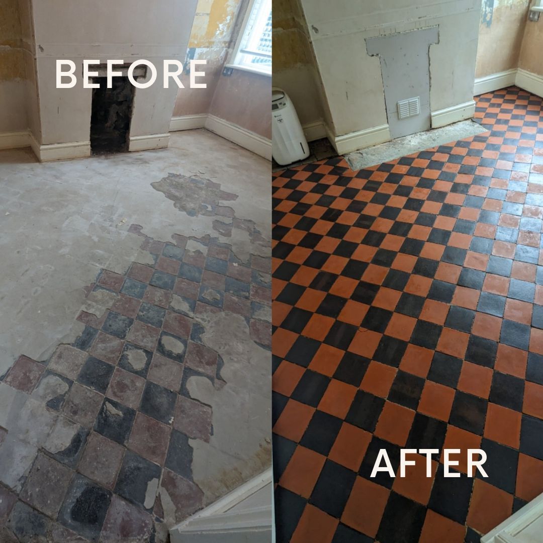 Quarry tile floor restoration deep cleaning sealing wax removal in Greater Manchester. We are based in Hindley, Wigan, but cover also Liverpool, Lancashire and Derbyshire areas. Before and after photos. 
