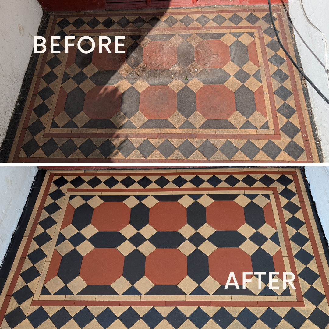 Victorian tiled porch floor restoration deep cleaning sealing in Chorlton, Greater Manchester.