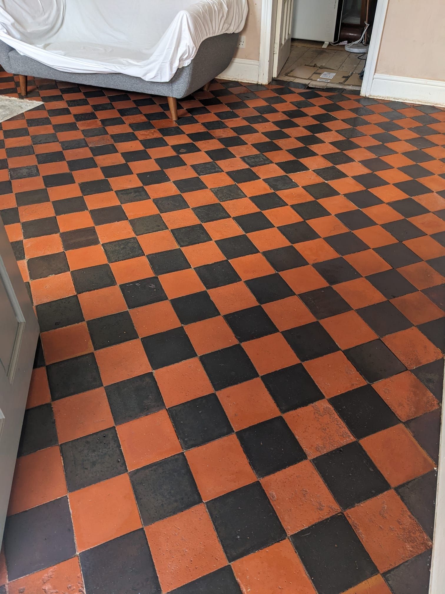 Deep cleaning, sealing and restoring a quarry tiled floor in Stockport, Greater Manchester