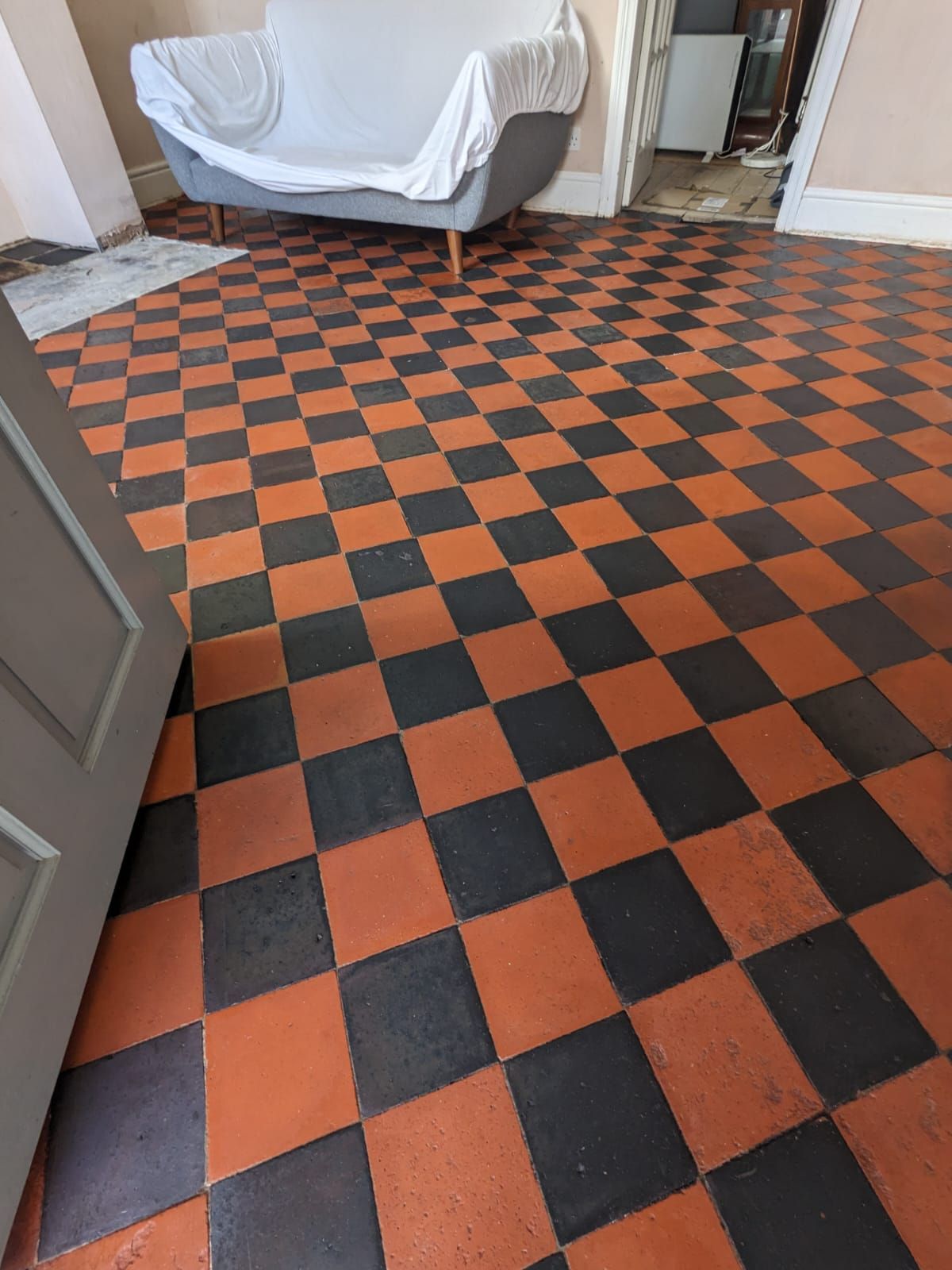 Deep cleaning, sealing and restoring a quarry tiled floor in Stockport, Greater Manchester