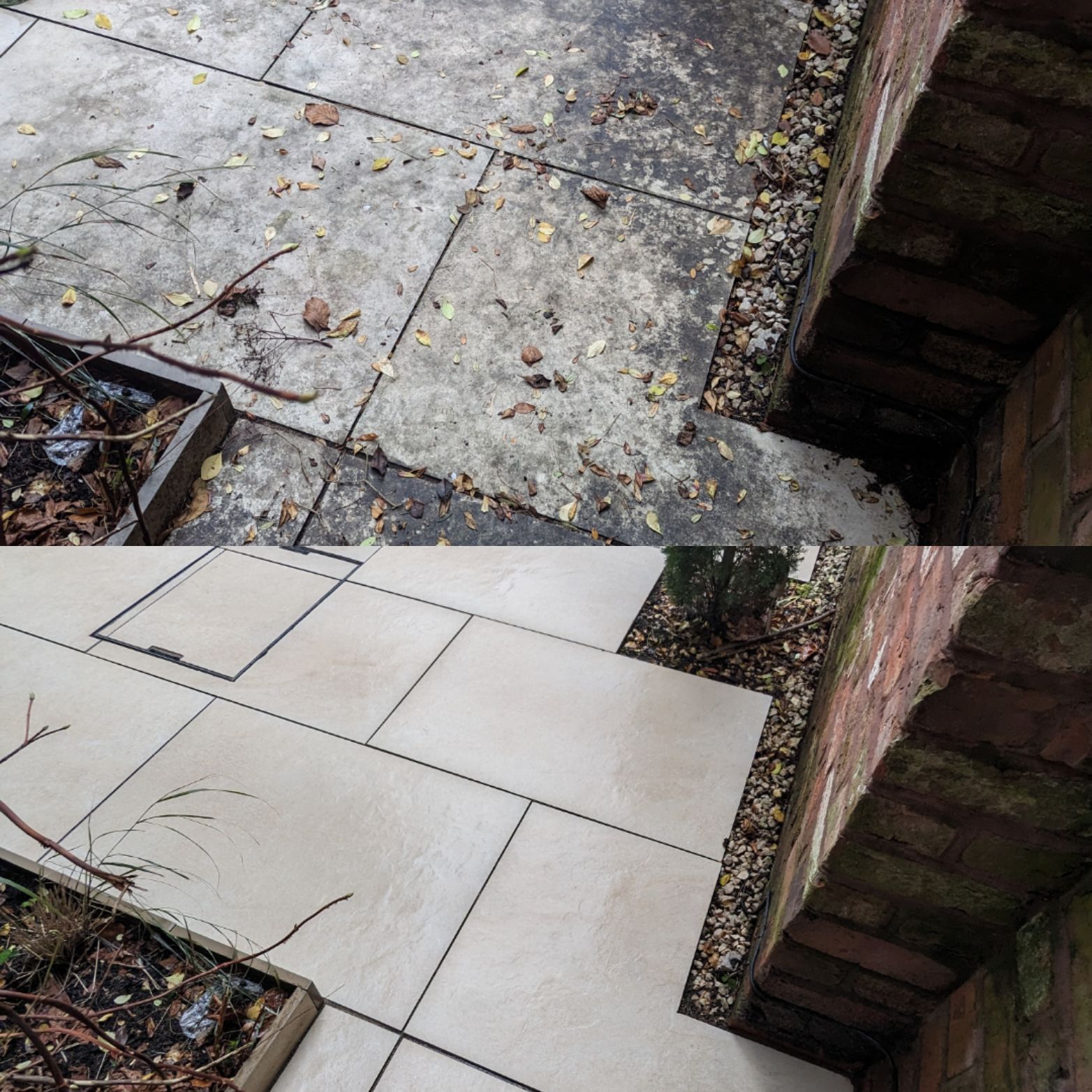 Porcelain patio tiles and grout deep cleaning in Manchester