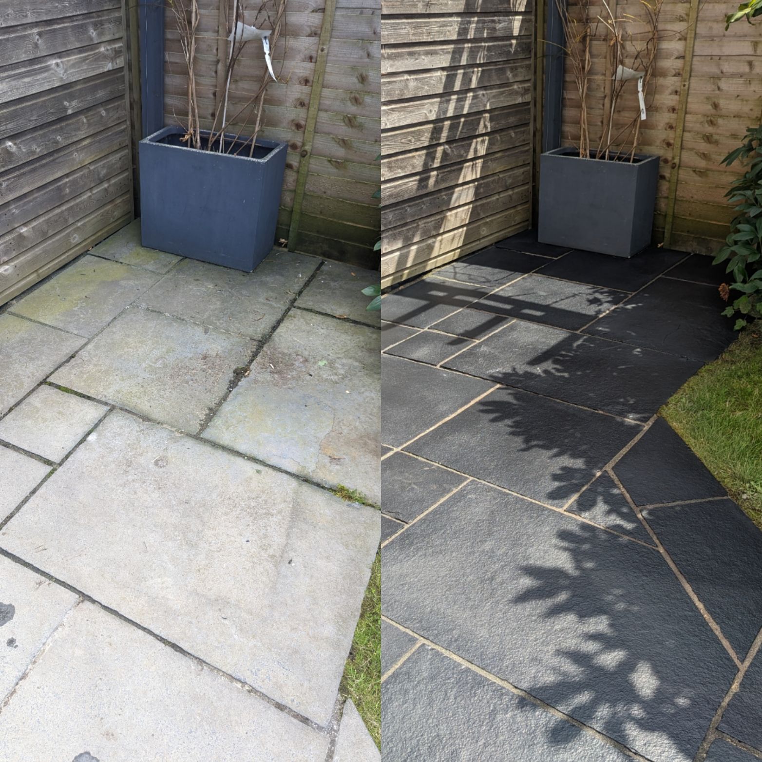 BLACK LIMESTONE PATIO IN STOCKPORT, GREATER MANCHESTER. Deep cleaning and sealing. We are based in Hindley, Wigan.