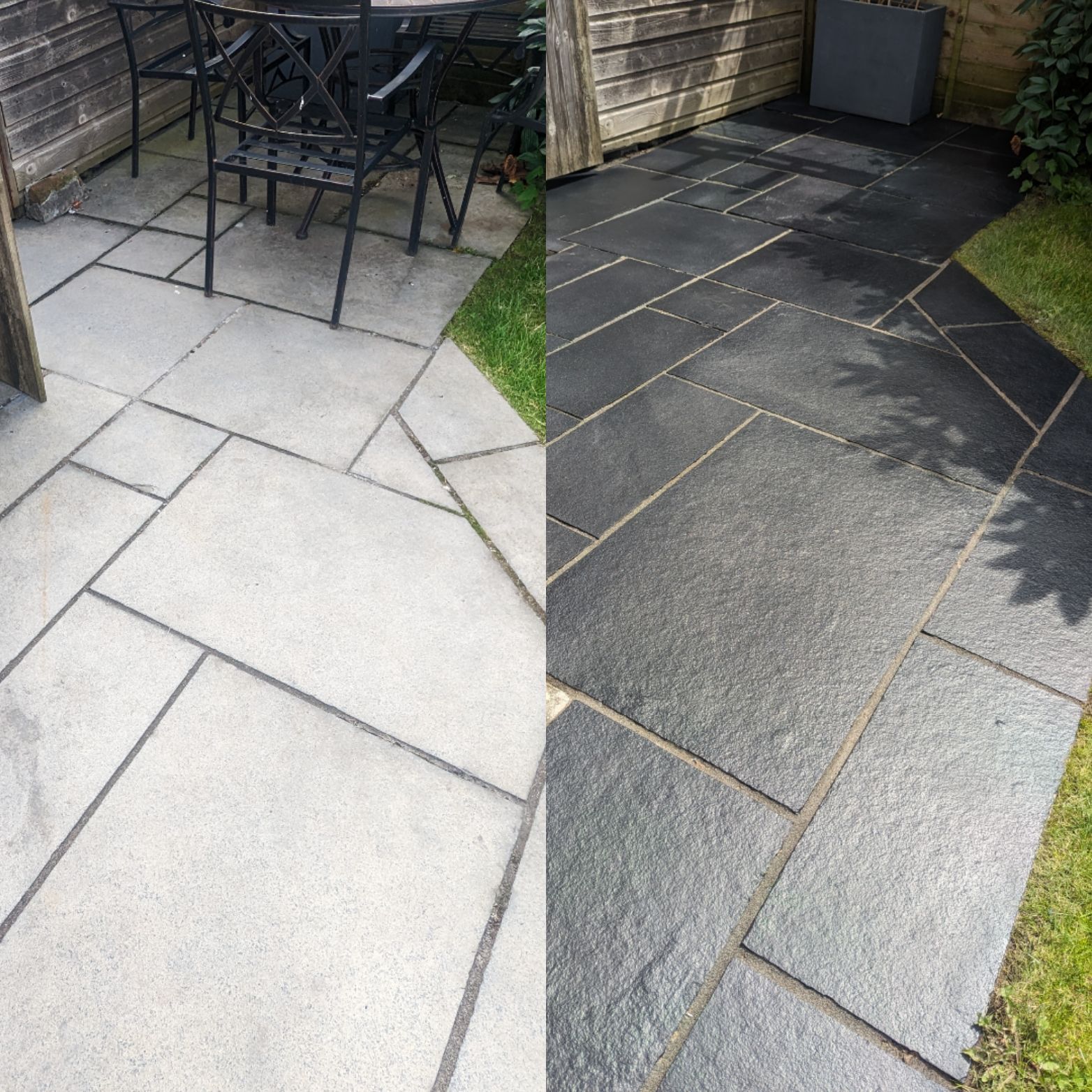 BLACK LIMESTONE PATIO IN STOCKPORT, GREATER MANCHESTER. Deep cleaning and sealing. We are based in Hindley, Wigan.