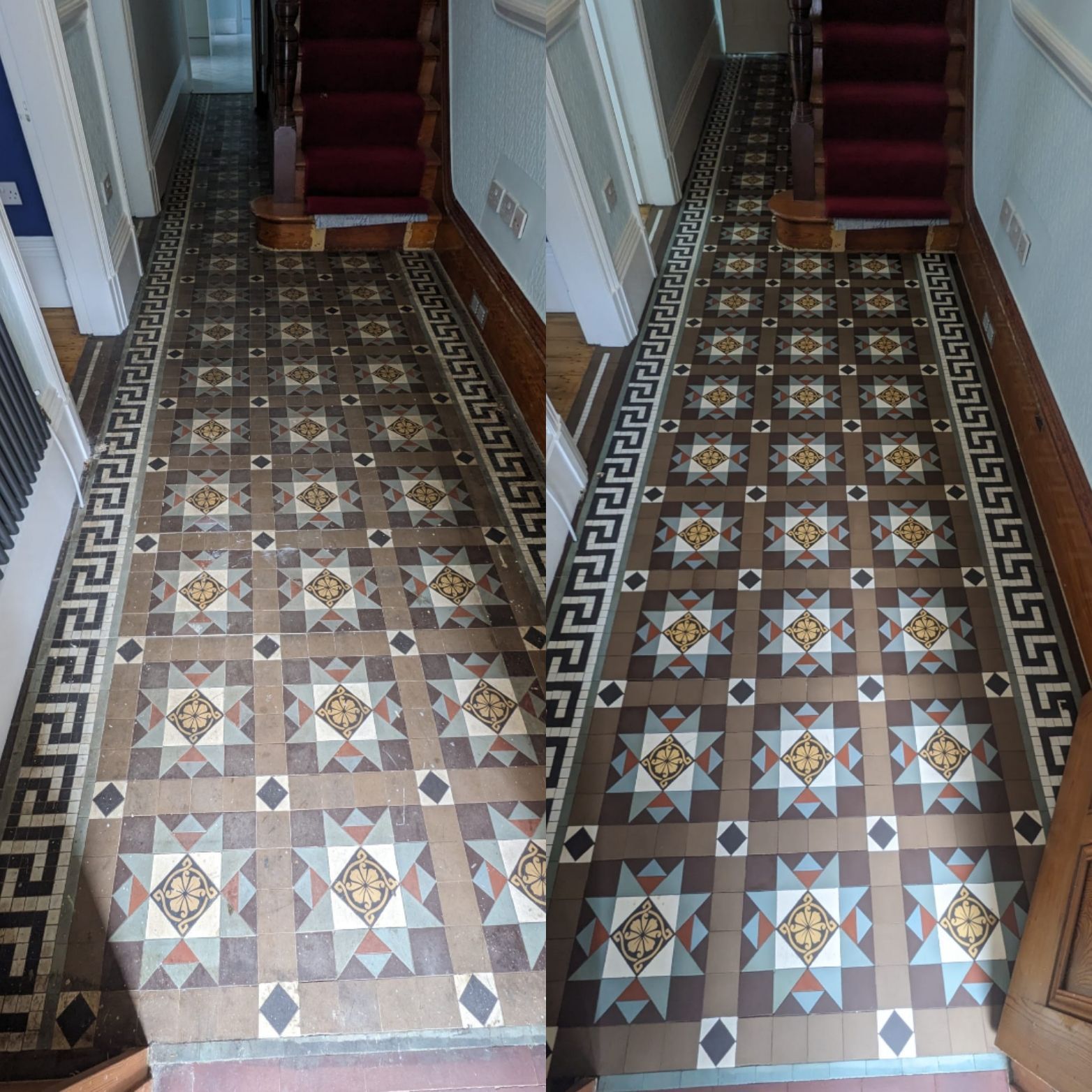 Victorian Tiled Floor deep cleaning and sealing with a colour-enhancing impregnating sealer hindley