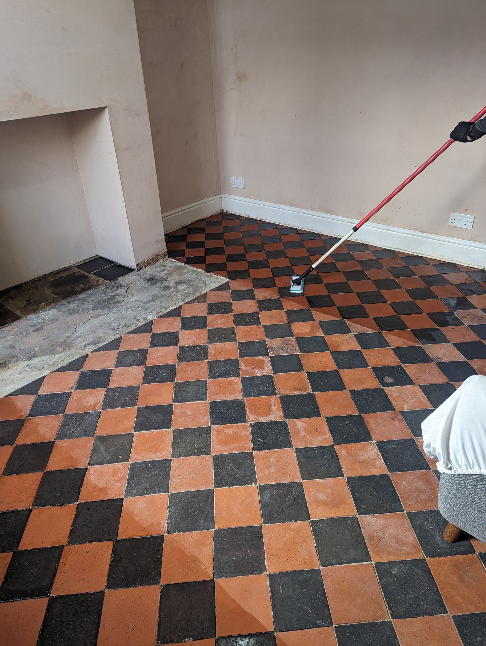 Deep cleaning, sealing and restoring a quarry tiled floor in Stockport, Greater Manchester