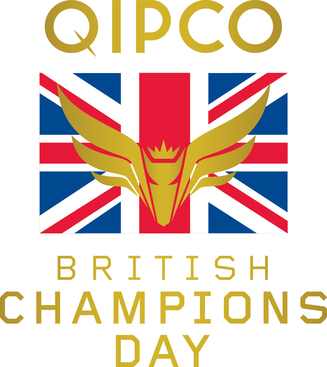 HBA Media | The QIPCO British Champions Day logo features a gold winged horse crest over the Union Jack flag with gold text.