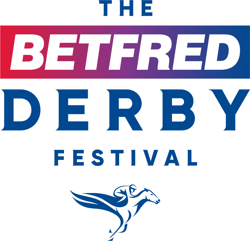 A logo for the betfred derby festival with a horse on it