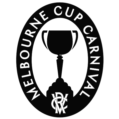 HBA Media | Black and white logo of the Melbourne Cup Carnival featuring a trophy silhouette inside an oval with VRC monogram below.