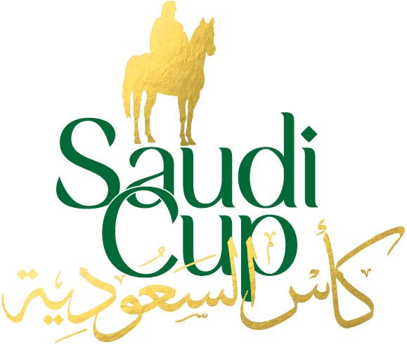 HBA Media | The green Saudi Cup logo featuring a gold silhouette of a person on horseback with gold Arabic script below.