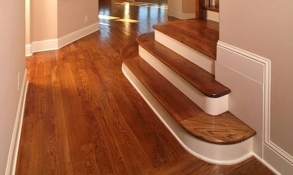 A hallway with hardwood floors and stairs in a house.