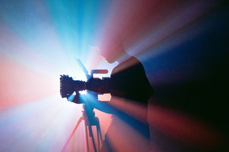 Professional digital cinema camera prepared for a video production shoot.