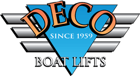 A logo for deco boat lifts since 1959.
