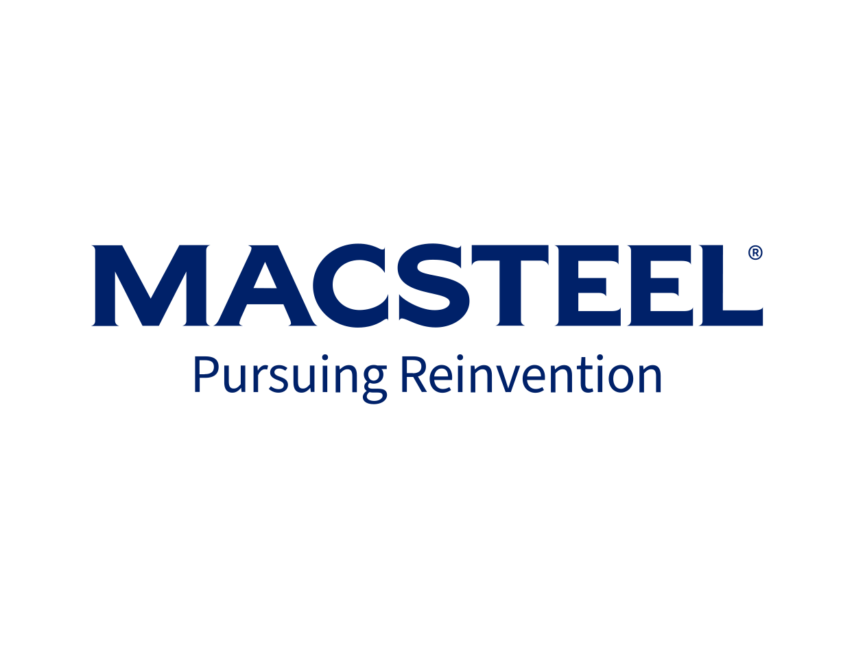Macsteel logo in dark blue text, with "Pursuing Reinvention" below.