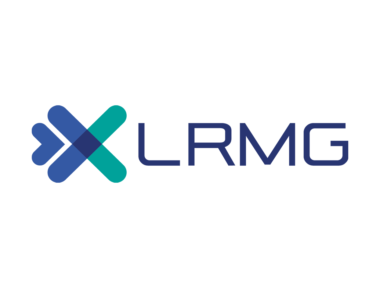 Logo of LRMG with abstract blue and teal shapes next to the text "LRMG."