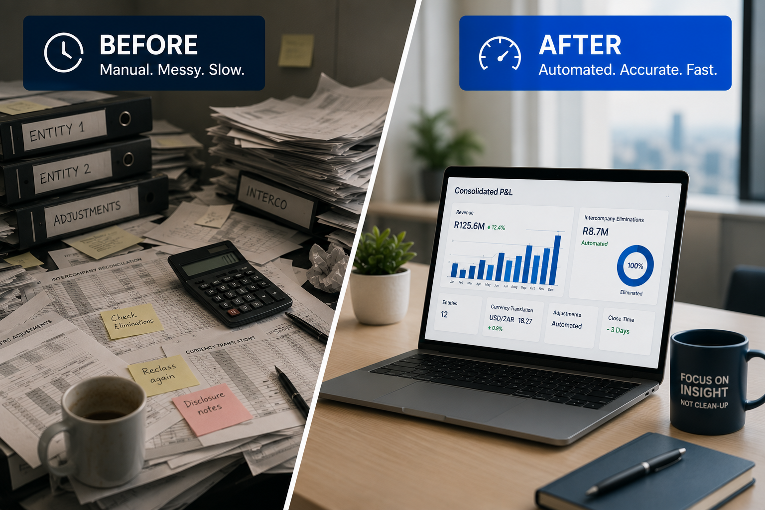 Finance consolidation software replacing manual spreadsheets with automated reporting and faster mon