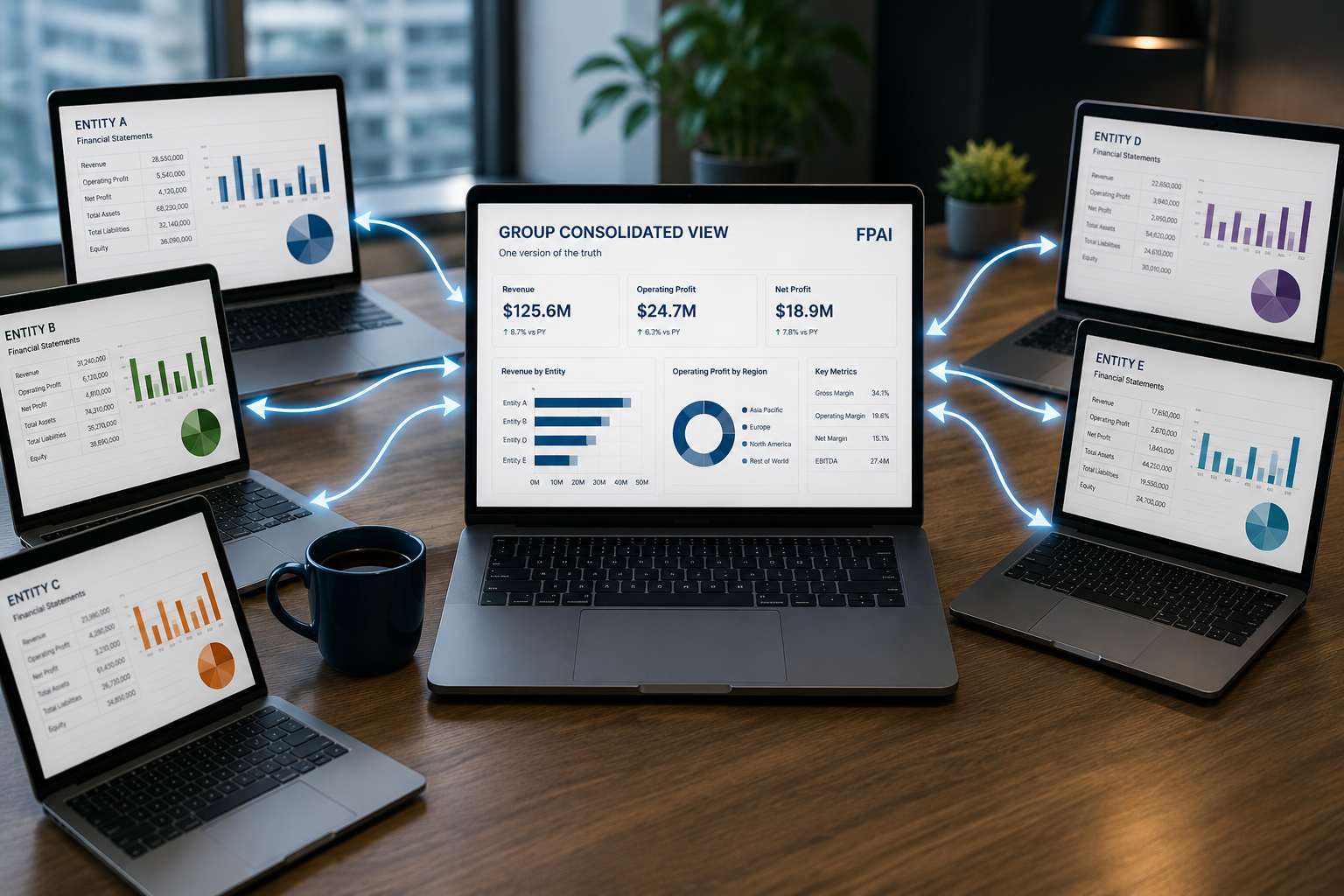 Dashboard view showing unified group reporting and data integration