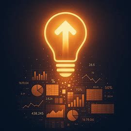 Glowing lightbulb with upward arrow over financial charts, representing growth and ideas.