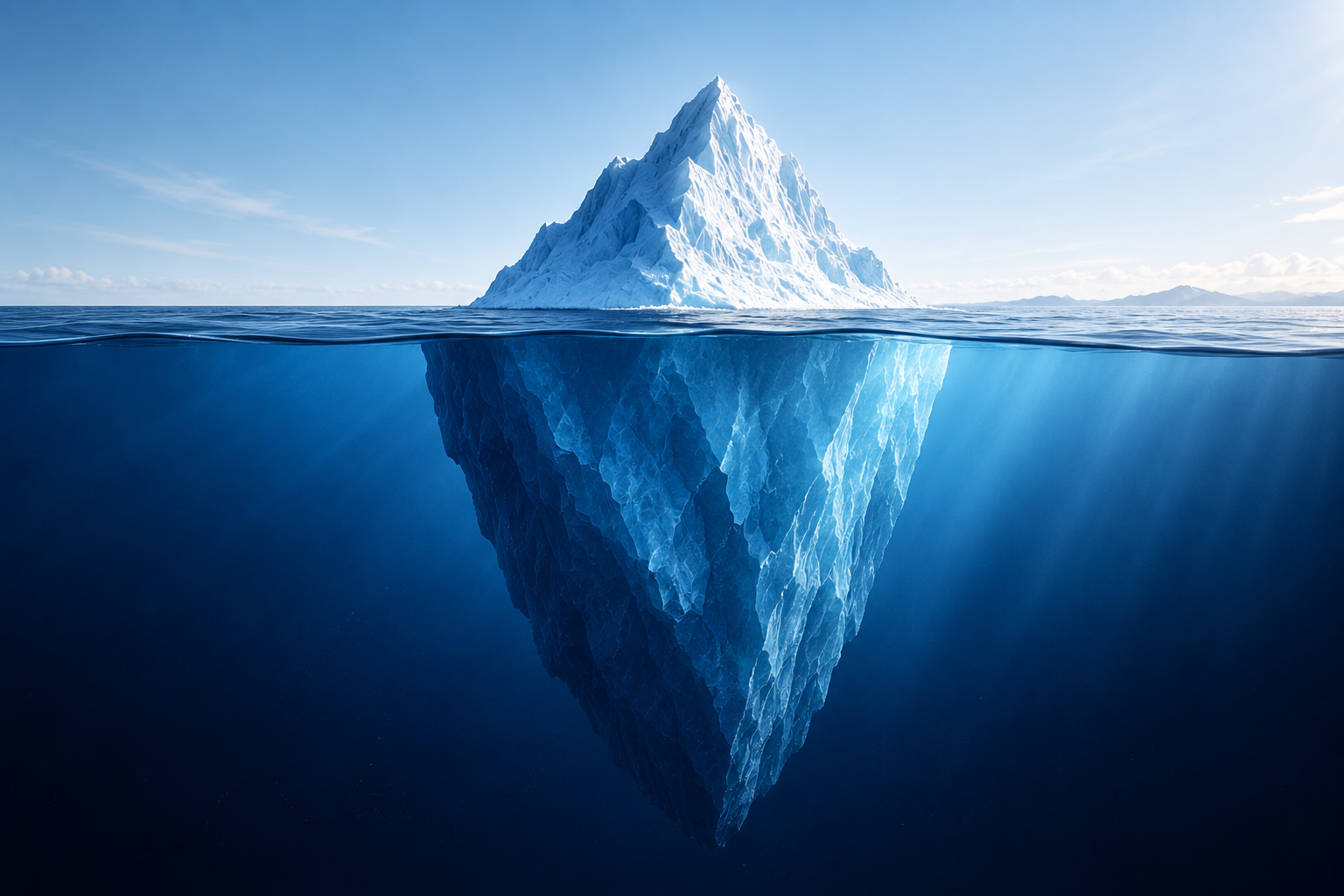 Hidden mass below, representing hidden costs and true profitability