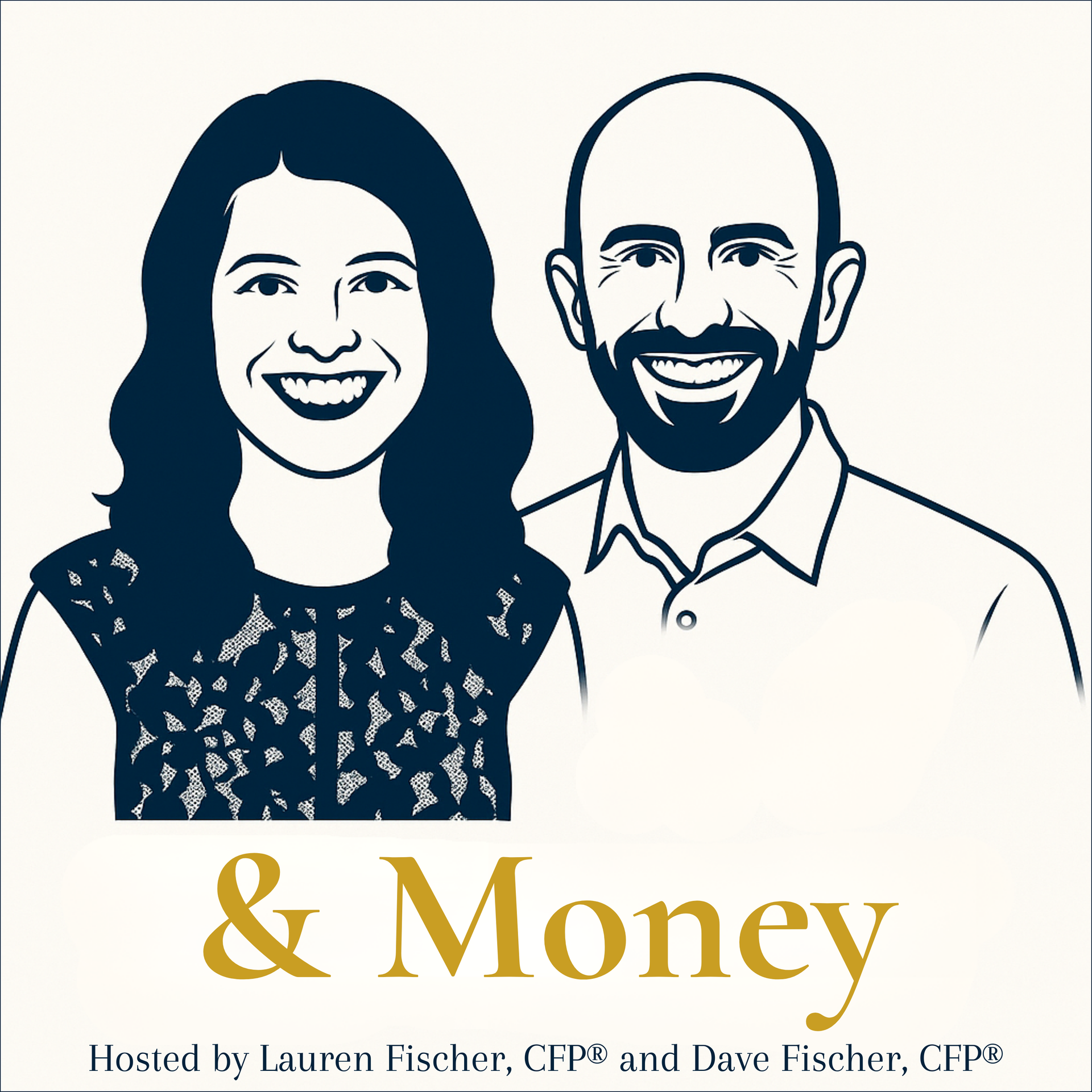 Illustration of two smiling people, with text