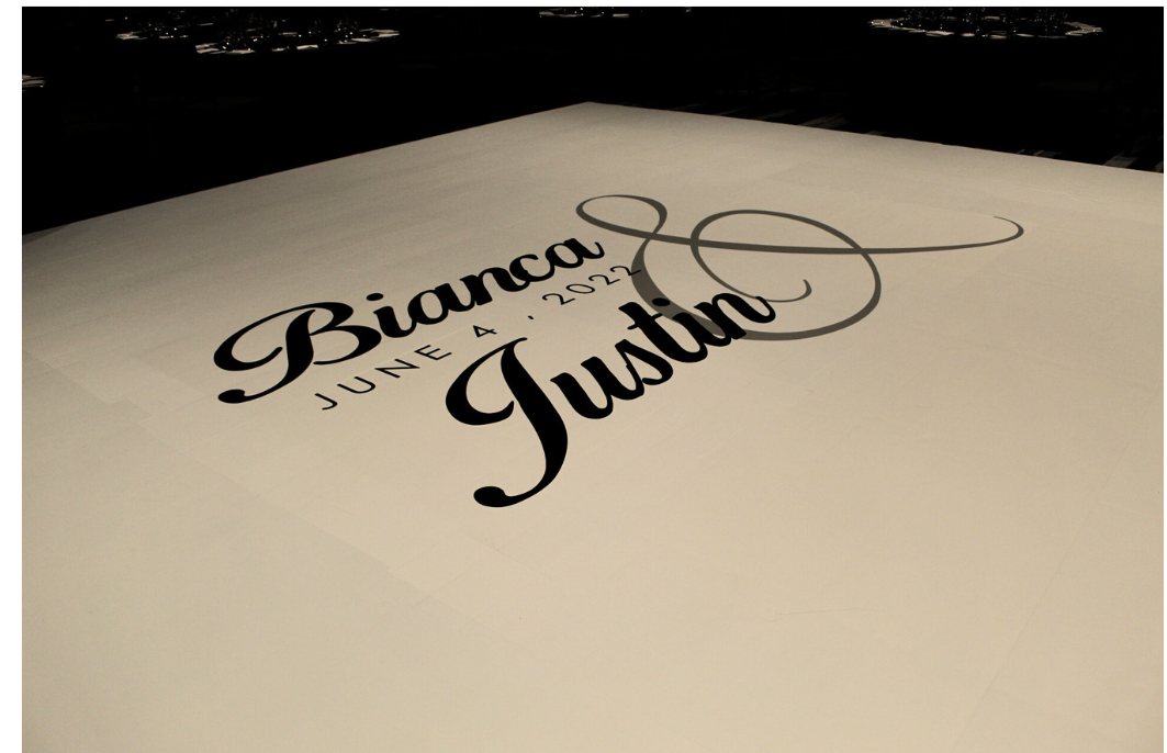 The name bianca and justin is written on the floor