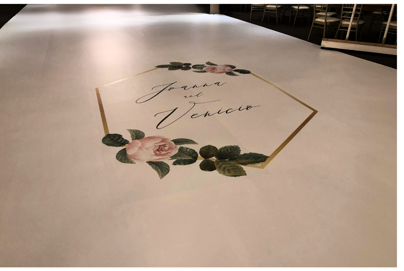 A white table with a floral design on it