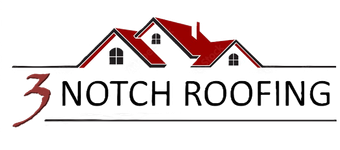 3 Notch Roofing logo with red stylized roof lines and black text on a white background