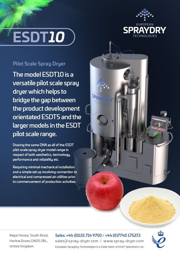 Click to download PDF ESDT 10 Pilot Scale Spray Dryer render