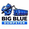 Blue muscular mascot with a dump truck above the text &ldquo;BIG BLUE DUMPSTER&rdquo;
