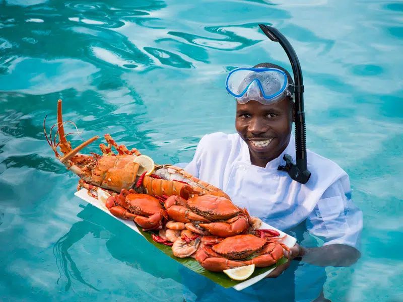 A crayfish and crab platter being served