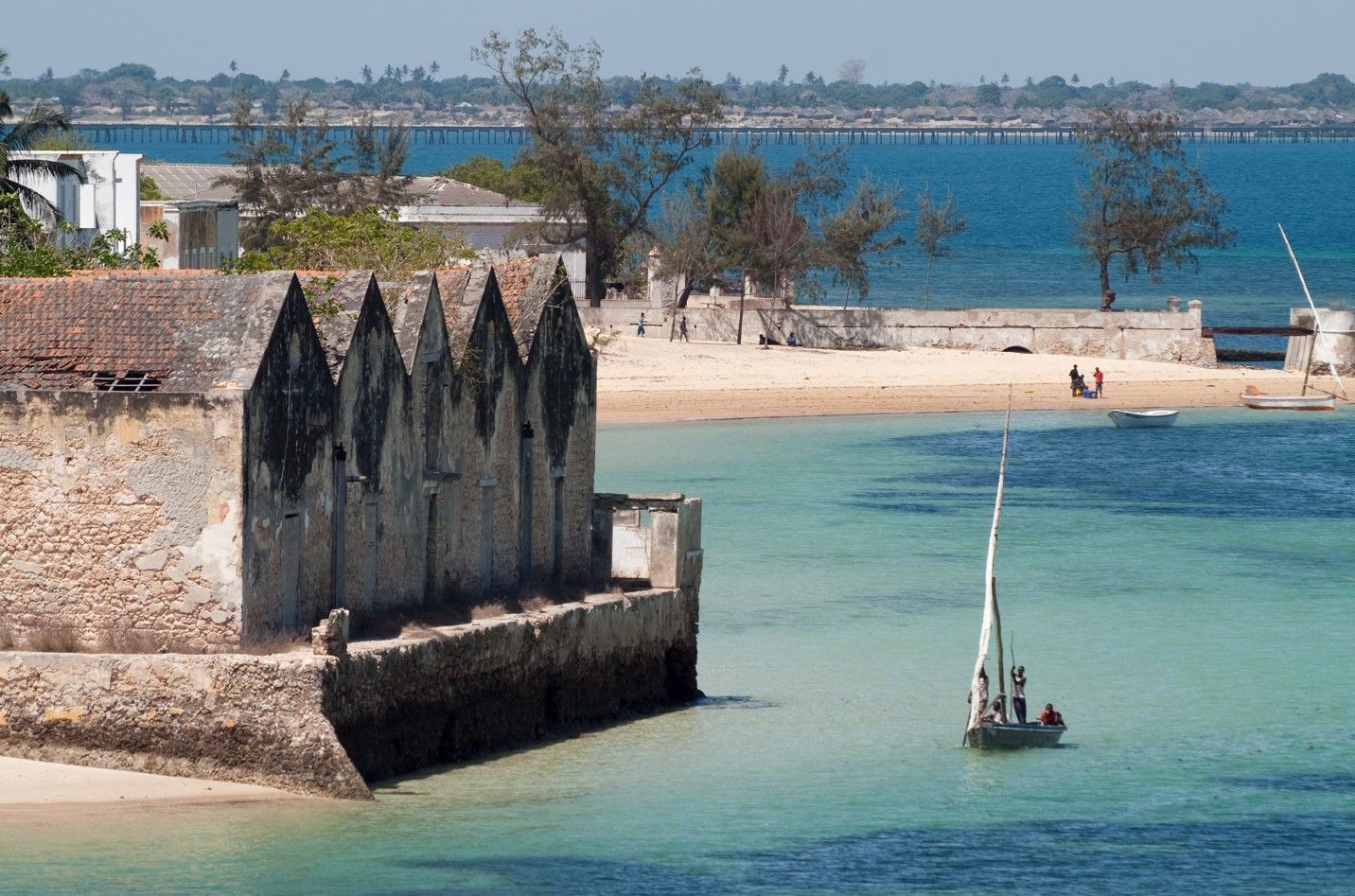 The island of Mozambique seen from Fort São Sebastião, in background the bridge connected to the mainland.
