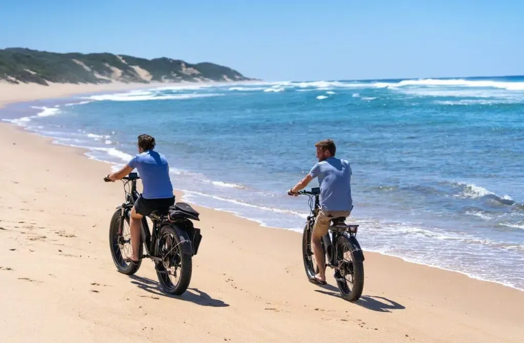 The secluded beach at Ponta Membene offers a unique adventure, where biking along the shoreline combines stunning coastal views with thrilling exploration.