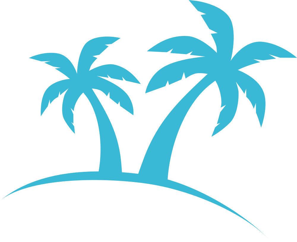 Blue stylized palm trees on a curved island silhouette