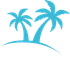 Blue palm trees on a curved island silhouette