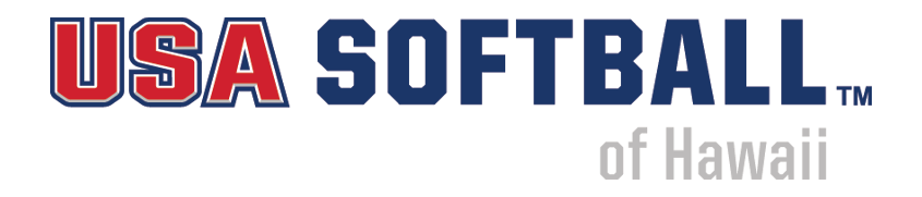 The logo for USA Softball of Hawaii, featuring red and dark blue text on a white background.