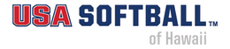 The logo for USA Softball of Hawaii, featuring red and dark blue text on a white background.