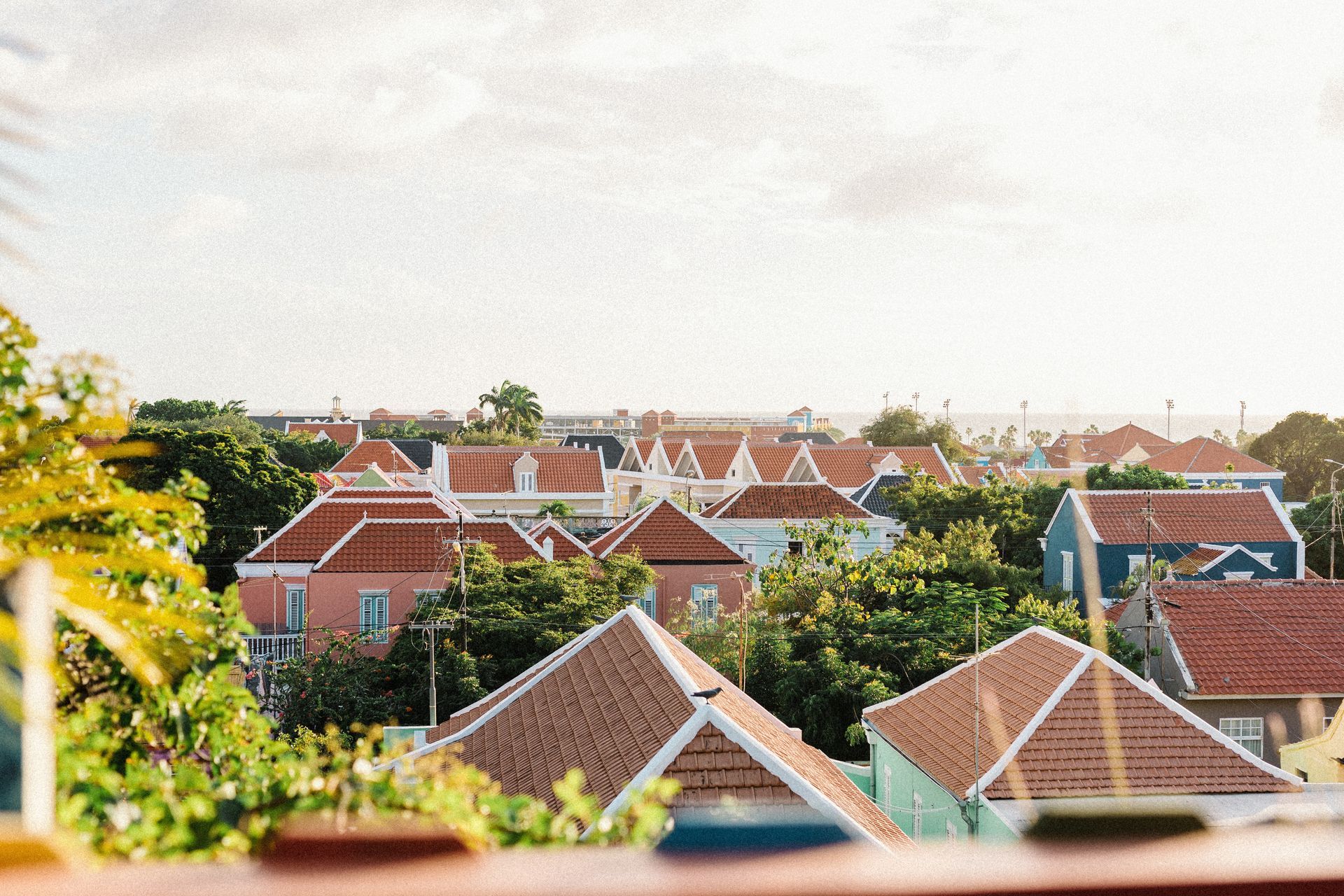 Aerial view of colorful rooftops in Otrobanda neighborhood Curacao