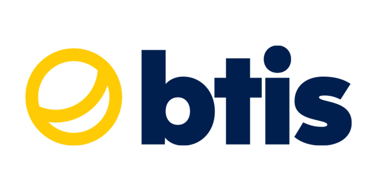 BTIS logo with a yellow circular icon and dark blue text