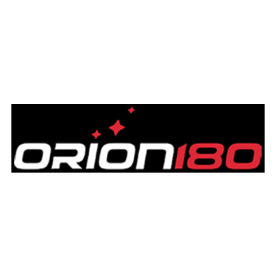 ORION180 logo in white and red on a black background
